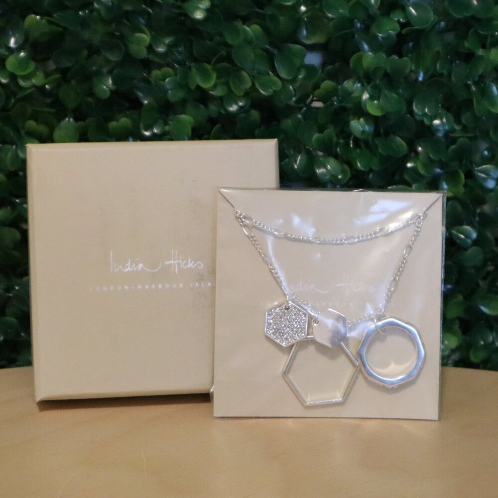 India Hicks Hexagon Pedant Necklace, Silver, NIB Retired Item
